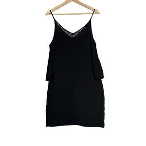 SANDRO Womens Dress 2 Black Sheath Mini Layered Sleeveless Lace Accent